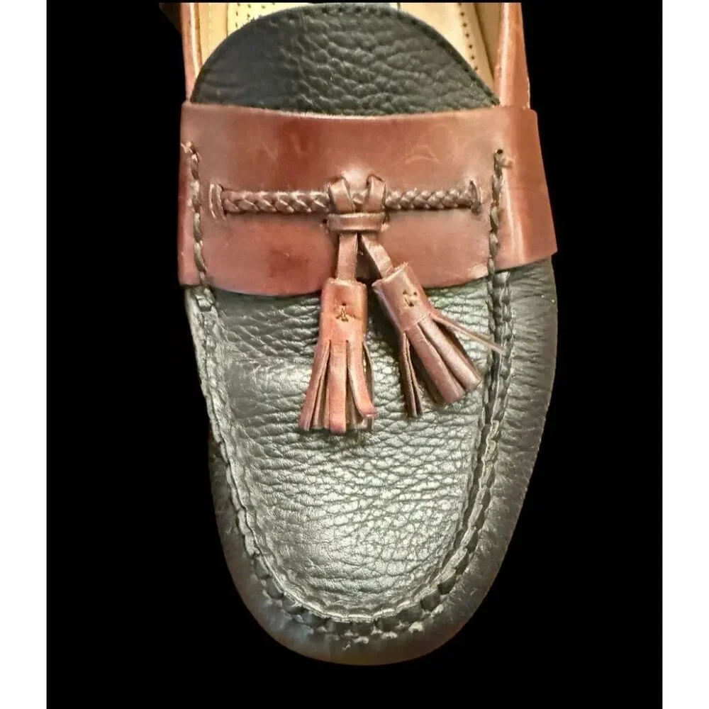 Cole Haan Black & Brown Leather Tassel Moc Toe Loafer Sz 9.5 Preppy